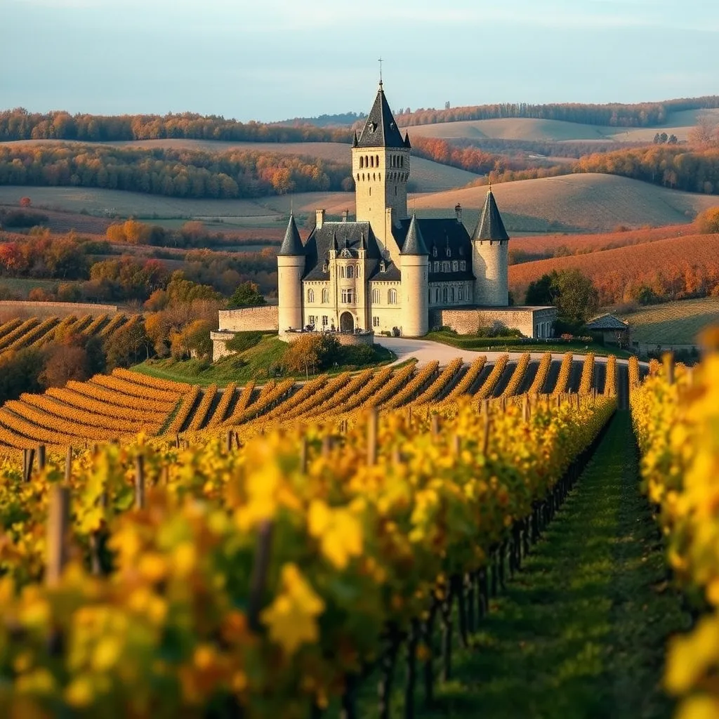 Le château de Monbazillac entouré de vignes en Périgord Pourpre