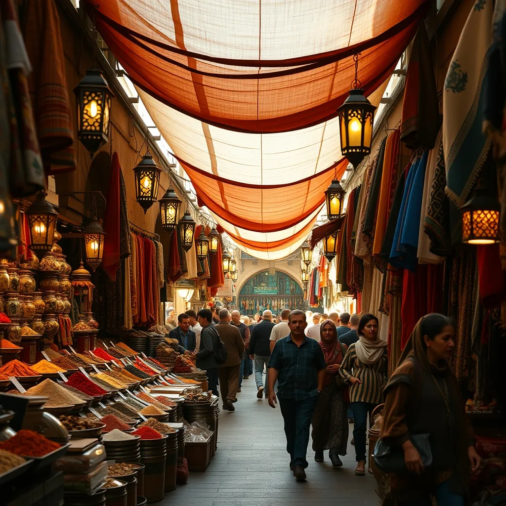 Étal d'épices et de lanternes dans un souk de la médina de Marrakech