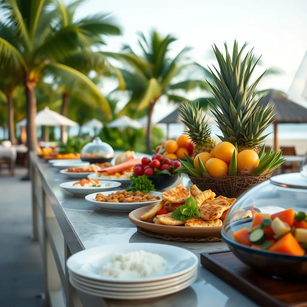 Buffet tropical dans un resort all inclusive de Nusa Dua, typique des formules tout compris à Bali