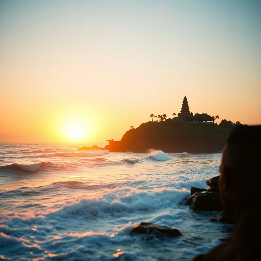 Le temple de Tanah Lot au coucher du soleil, l'un des sites les plus visités lors d'un séjour à Bali