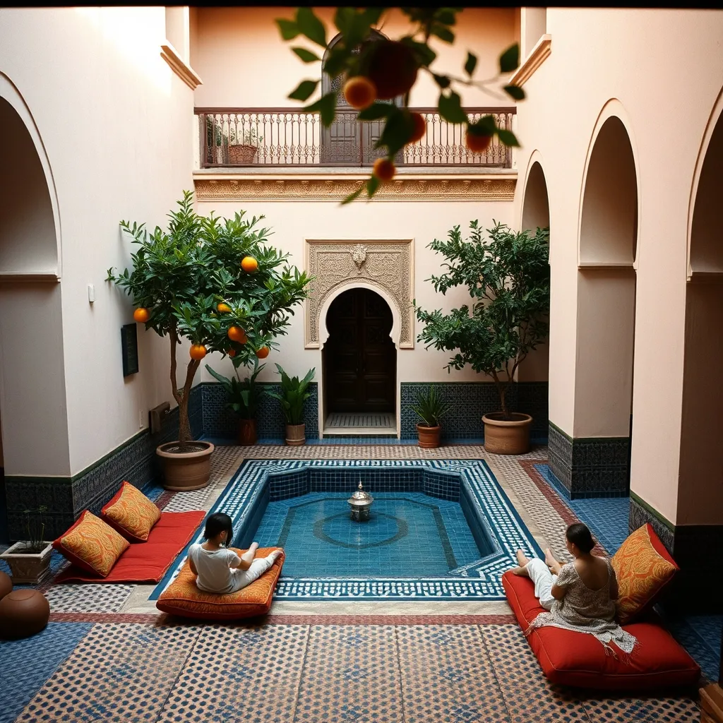 Le patio d'un riad familial typique au cœur de la médina