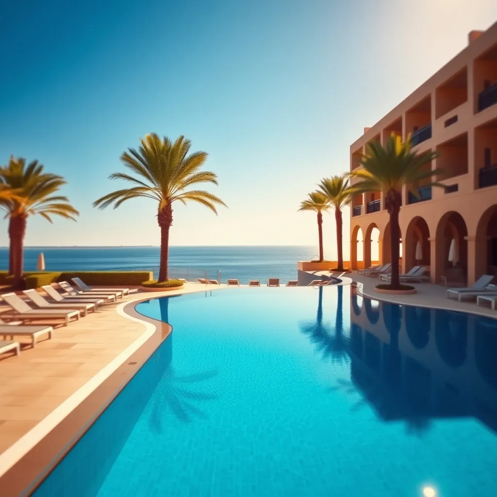 Piscine d'un hôtel tout compris à Agadir avec vue sur l'Atlantique