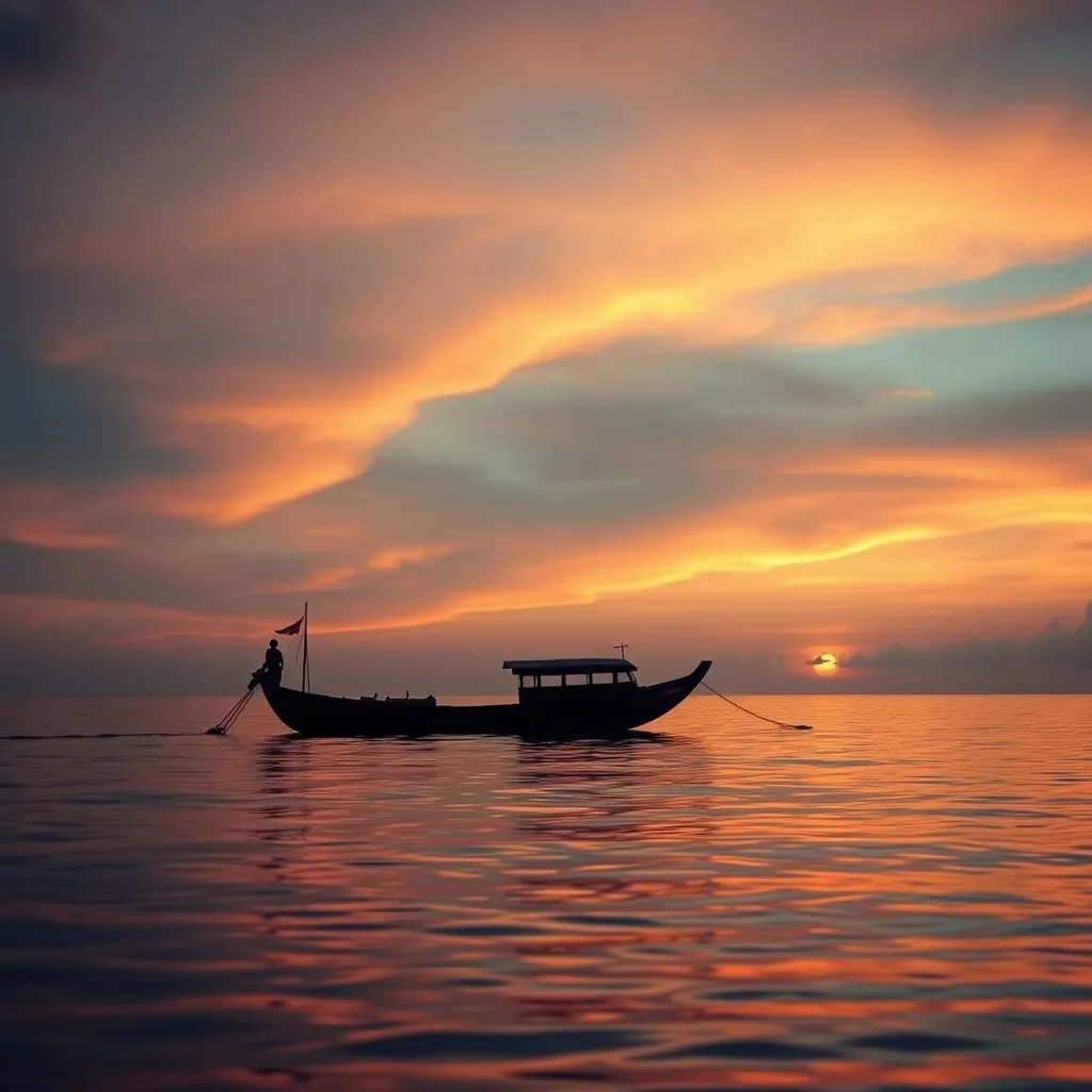Coucher de soleil sur l'océan Indien depuis un atoll maldivien en saison sèche