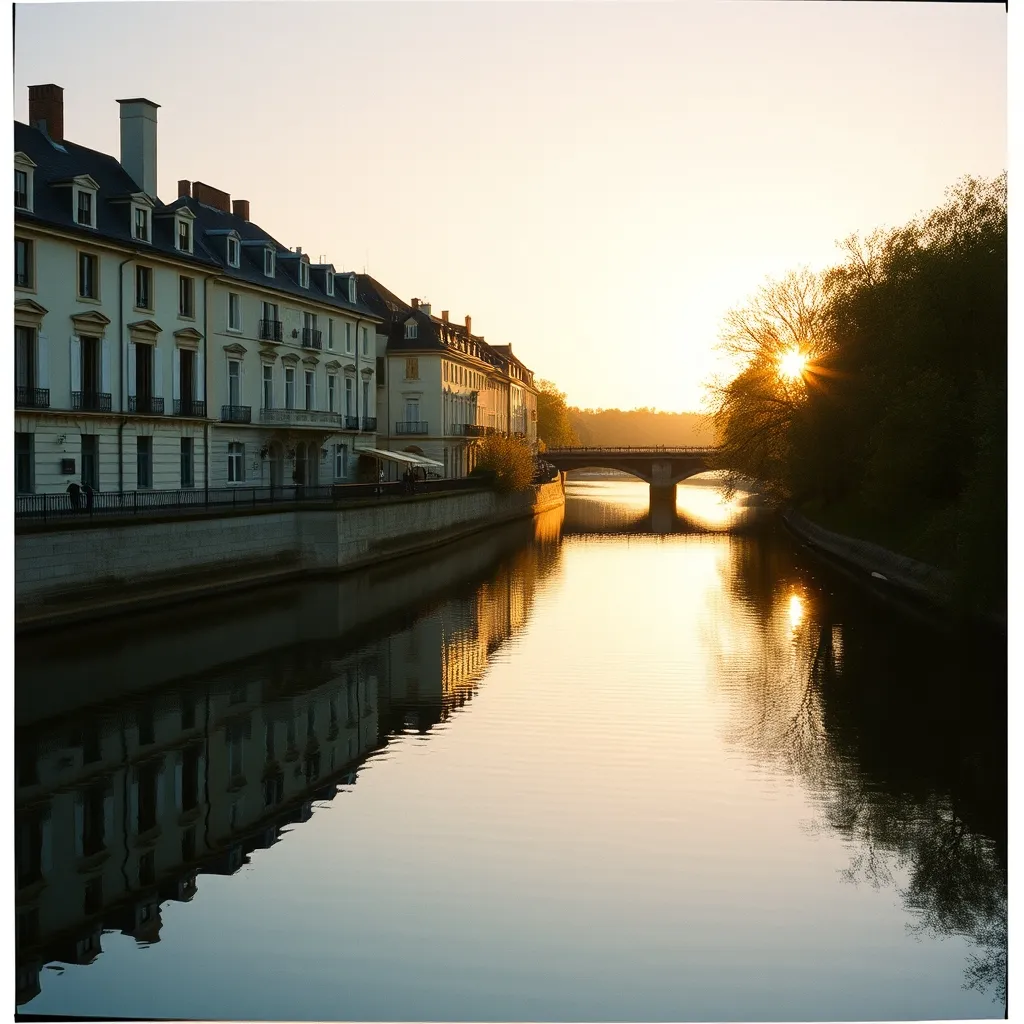Les berges de l'Allier à Vichy offrent un cadre de promenade exceptionnel au coucher du soleil