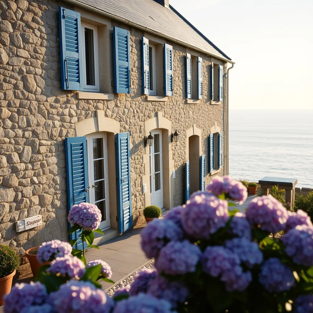 Façade typique d'un hôtel côtier breton avec vue sur la mer